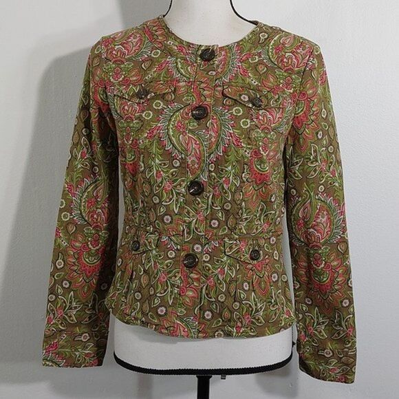 Charter Club Multicolor Paisley Floral Cotton Stretch Button Front Jacket XSP - Picture 1 of 12